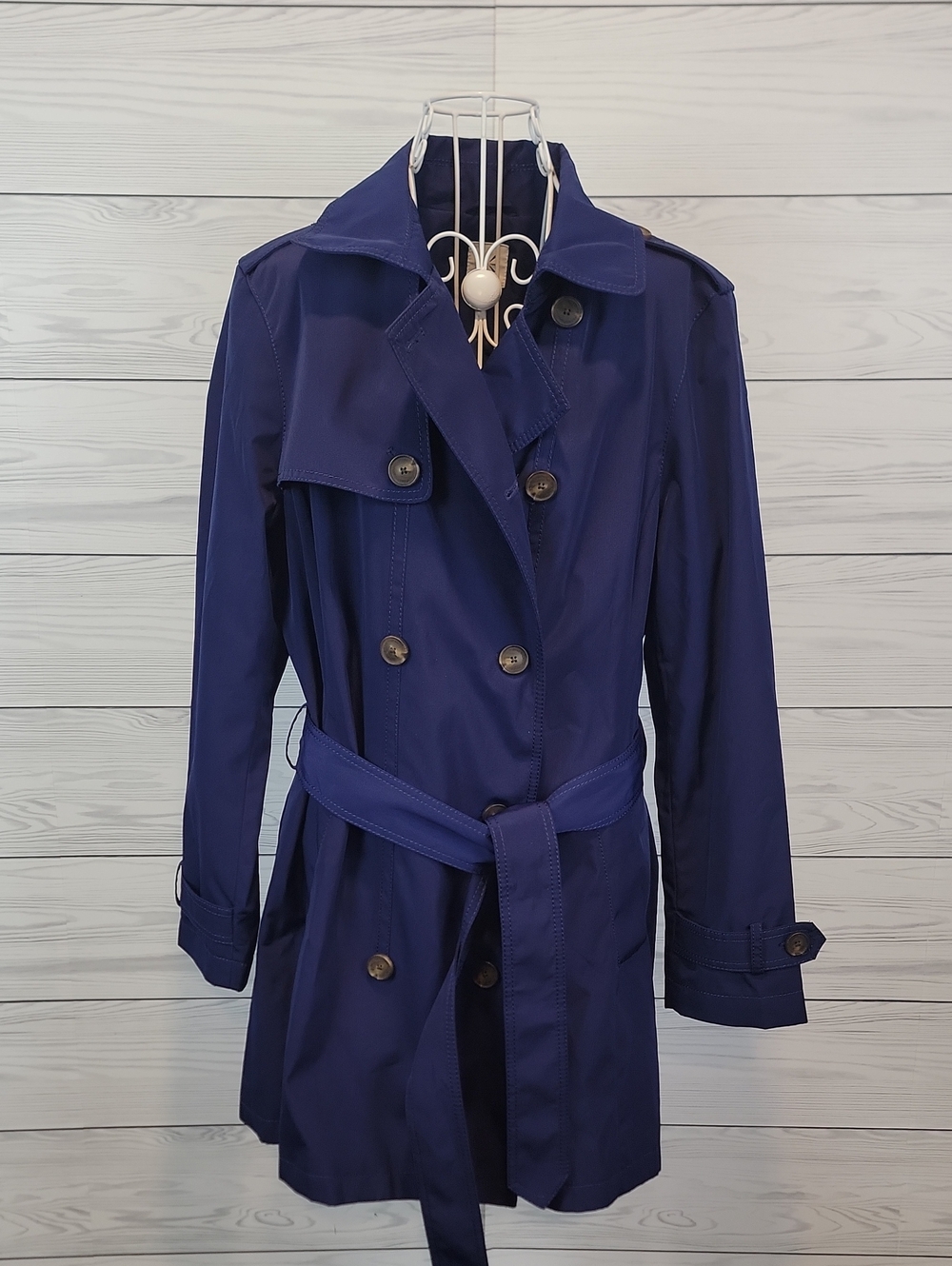 Women's Navy Double-Breasted Trench Coat with Belt Womens Size L